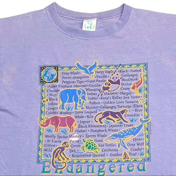 Vintage 90s Oversized Crop Top ENDANGERED ANIMALS A+ Fade sz OSFA - Picture 3 of 7